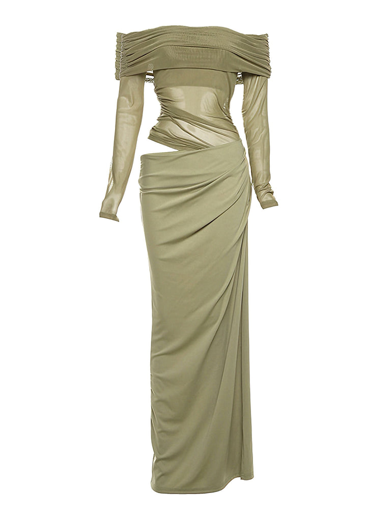 Robe transparente unie à épaules dénudées en résille ajourée années 1980