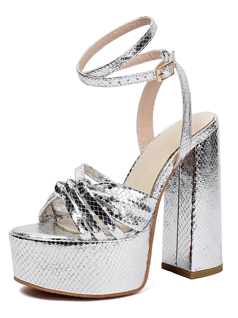 Chaussures à talons hauts métallisées disco à plateforme
