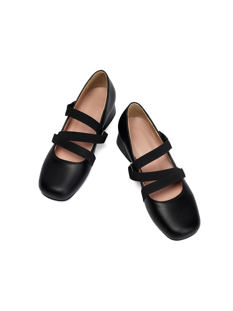 Chaussures à talons épais en cuir élastique inspirées du ballet