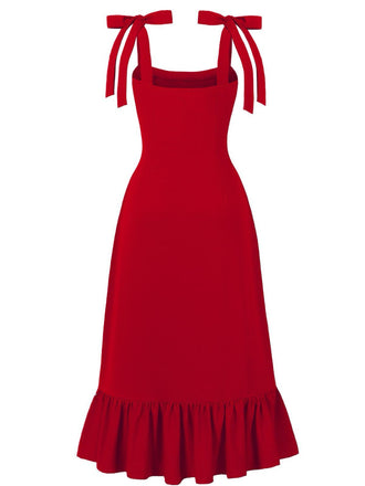 Robe à bretelles fendue ourlet volanté couleur uni des années 1930