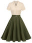 [Prévente] Robe boutonnée kaki verte style Blanche-Neige années 1950