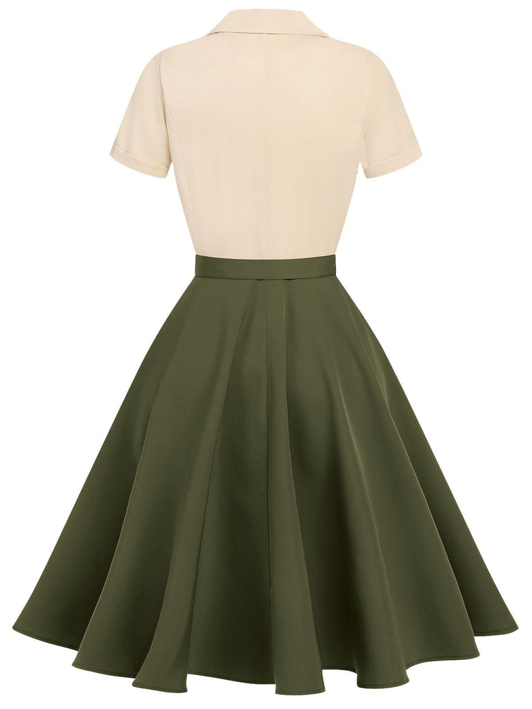 [Prévente] Robe boutonnée kaki verte style Blanche-Neige années 1950