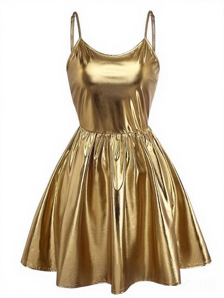 Robe de soirée à fines bretelles métallisées années 1980