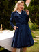 Manteau Long Velours Bleu Marine Années 1950 3