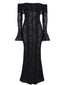 Robe sirène maxi en dentelle à épaules dénudées et manches évasées années 1930