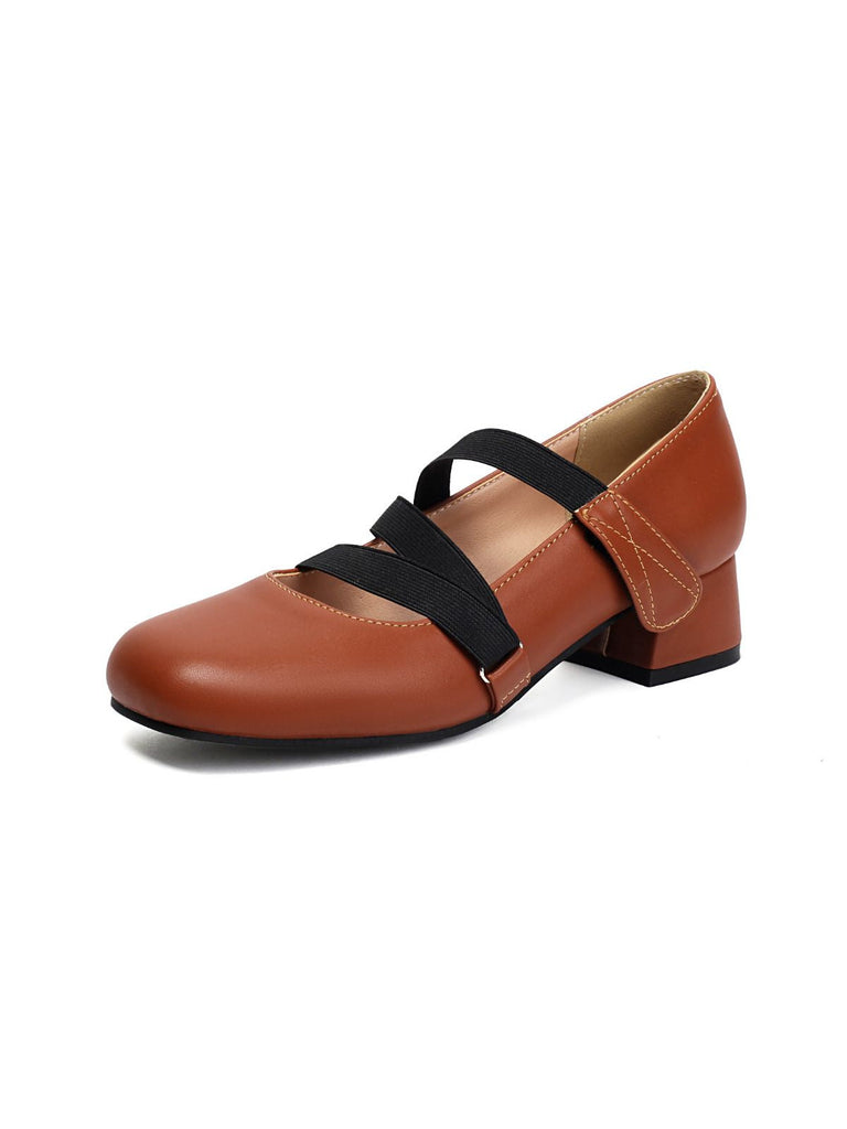 Chaussures à talons épais en cuir élastique inspirées du ballet