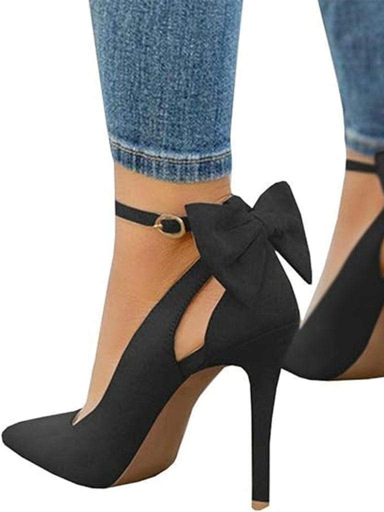 Chaussures Daim Nœud Bride Cheville Bout Pointu Talon Haut