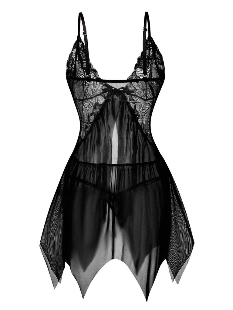 Ensemble de lingerie nuisette en dentelle et satin années 1980