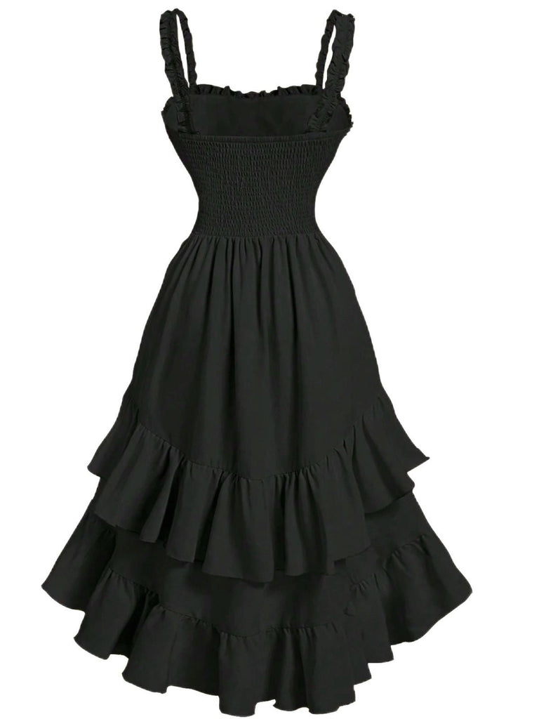 [Prévente] Robe à bretelles froncées et ourlet à volants années 1950