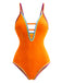 Maillot de bain une pièce à bretelles découpées color block années 1970