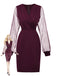 Robe moulante en résille paillettes unie et col en V années 1960