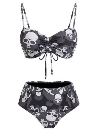 Ensemble Bikini À Crâne Gothique Noir Années 1980