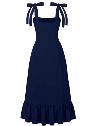 Robe à bretelles fendue ourlet volanté couleur uni des années 1930