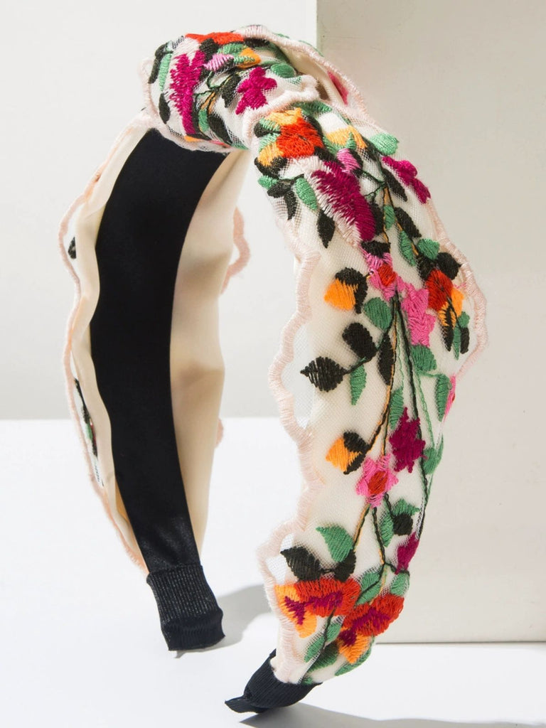 Bandeau floral brodé style bohème rétro