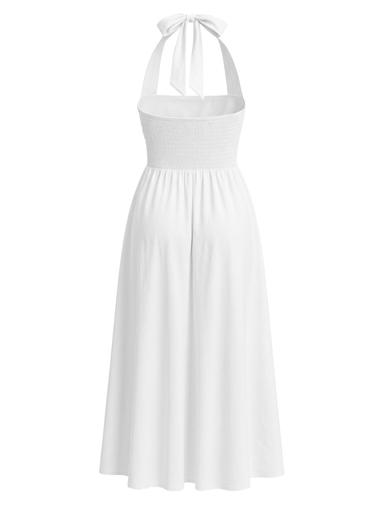 Robe à col licou unie à bretelles larges années 1940