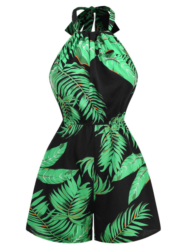 Combishort licou tropicales feuilles de palmier années 1950