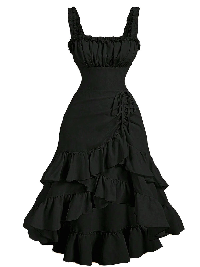 [Prévente] Robe à bretelles froncées et ourlet à volants années 1950