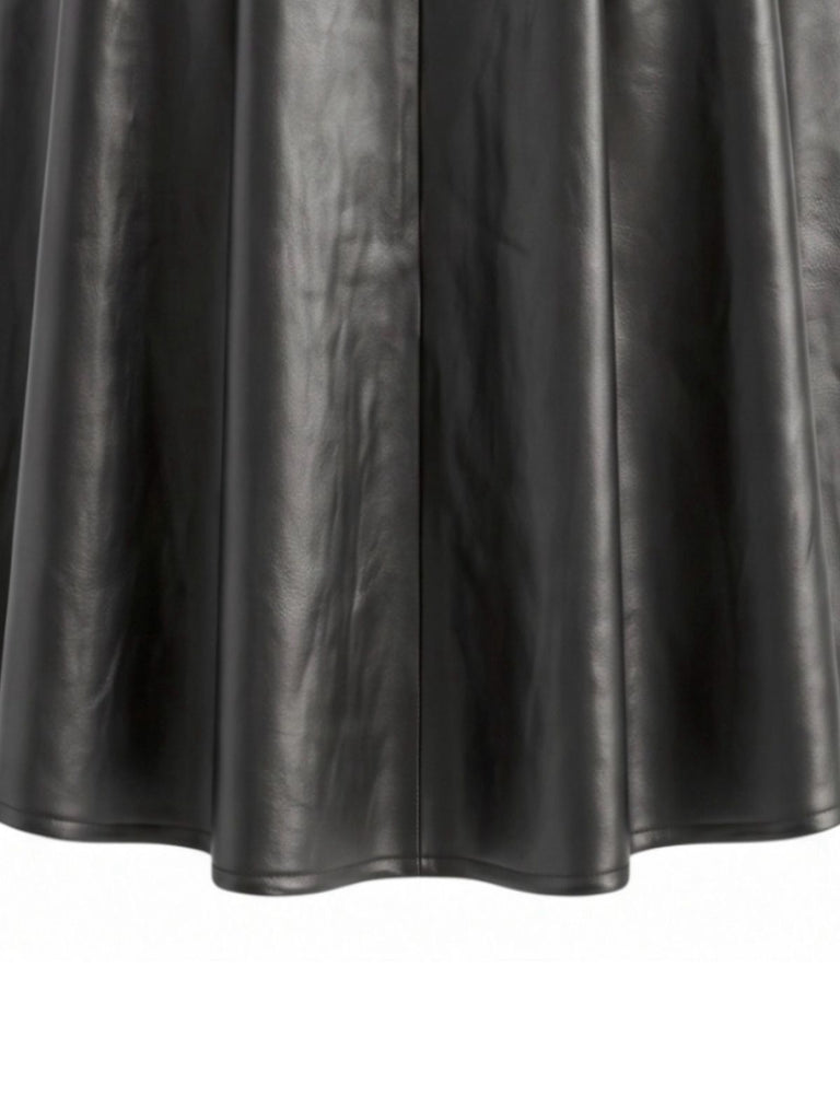2PCS Gilet court noir PU à col V et jupe années 1970