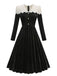 Robe noire en velours tricoté col et boutons nacrés années 1950