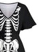 [Prévente] Robe longue fendue noire imprimé squelette d'Halloween des années 1950