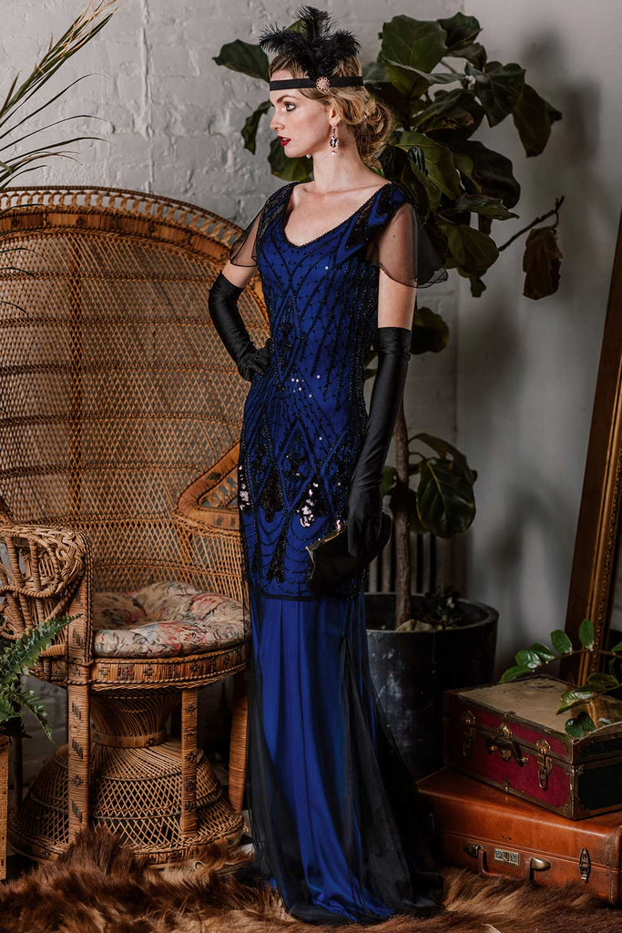 Robe Charleston Vintage Année 20 Gatsby Maxi à Paillettes Soirée Cocktail