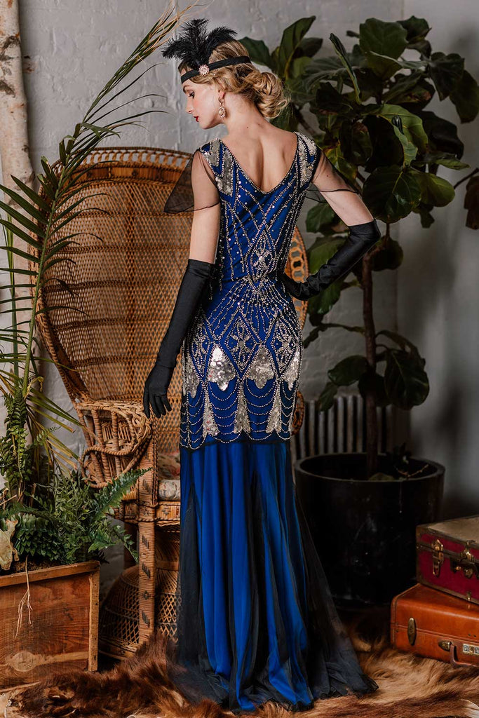 Robe Charleston Vintage Année 20 Gatsby Maxi à Paillettes Soirée Cocktail