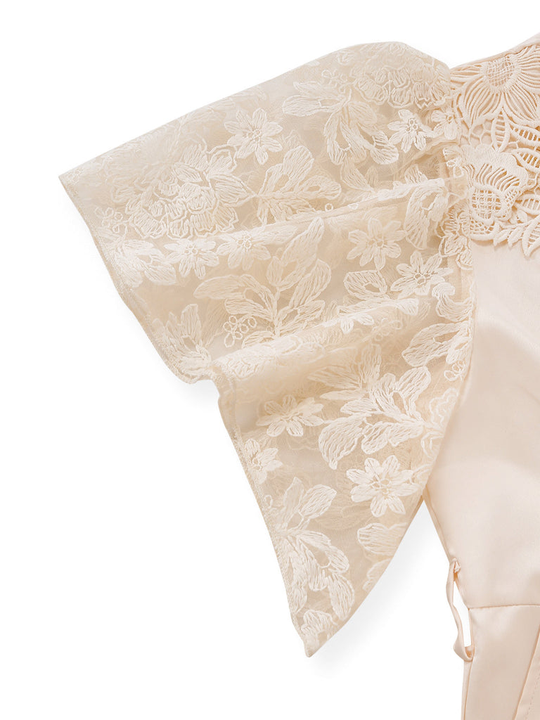 Apricot-1950s-Floral-Lace-Satin-Bow-Belt-Jumpsuit-Cuff-Detail