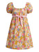 [Prévente] Robe Babydoll à Manches Bouffantes Floral avec Nœud Rose Orangé Années 50