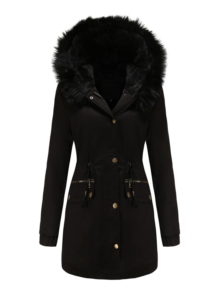 Manteau Années 50 Garnie de Fourrure Synthétique à Boucle