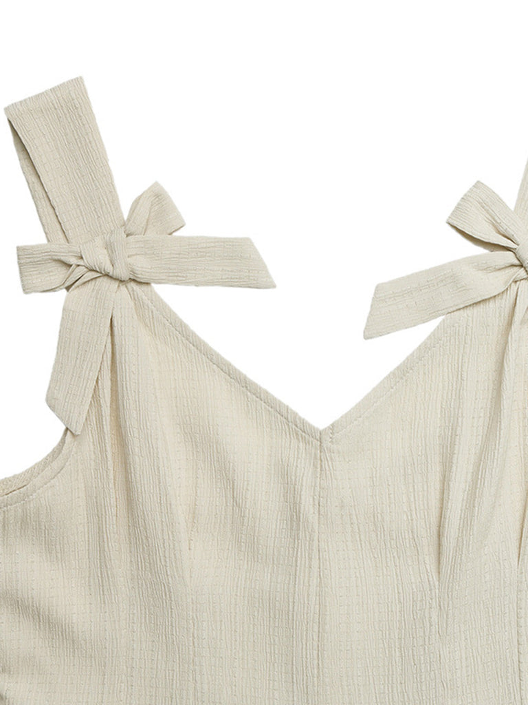Combishort Larges Bretelles Nœud Plissée Beige Années 1950 7