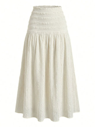 Bohème Texturé Smockéé Maxi Jupe Beige Années 1970