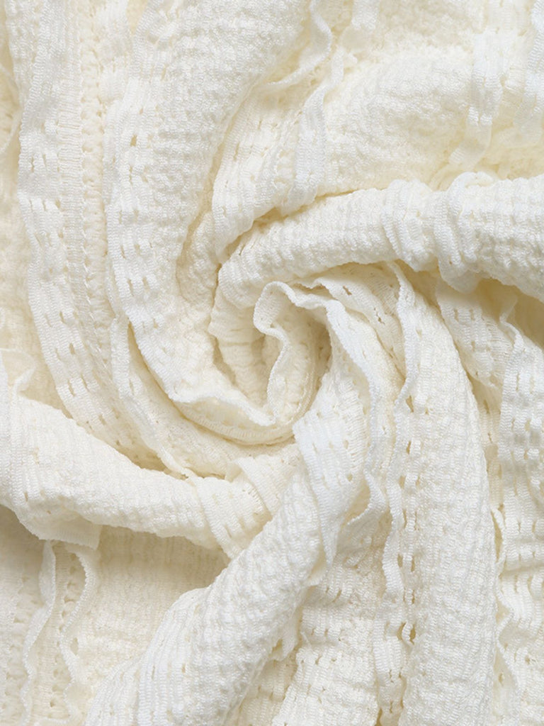 Bohème Texturé Smockéé Maxi Jupe Beige Années 1970 6