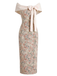 [Prévente] Robe Moulante Florale Épaules Dénudées Nœud Beige Années 1960
