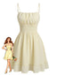 Robe beige texturée froncée et à fines bretelles années 60