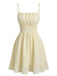 Mini Robe à Bretelles Fines Unie Froncée Texturée Beige Années 1960 2