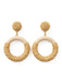 Vintage Beige Rotin Tressé Bois Créole Pendante Boucles d'Oreilles