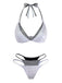 Argent Halter Chatoyant Faux Deux-Pièces Ensemble Bikini Années 1980