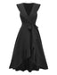 Robe noire col en V ourlet volants et liens années 1930