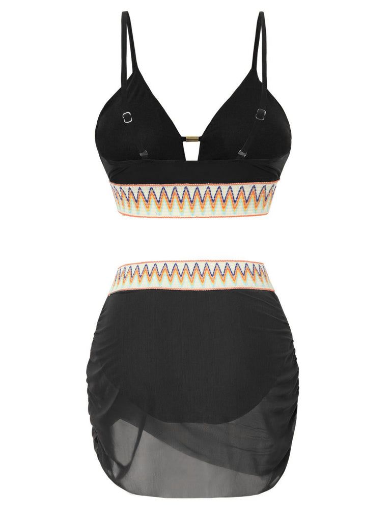 Chevron Filet Patchwork Ensemble Tankini Années 1940 3