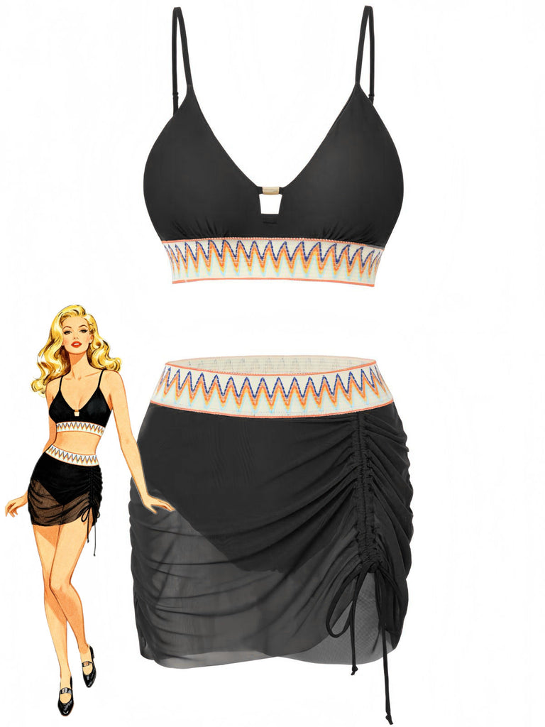 Chevron Filet Patchwork Ensemble Tankini Années 1940