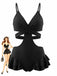 Maillot de Bain Une Pièce à Volants Croisé Découpé Noir Années 1940