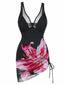 Maillot de Bain Imprimé Lys Col V Voile Noir Années 1940