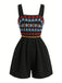 Combishort Smocké Col Carré Brodé Floral Noir Années 50