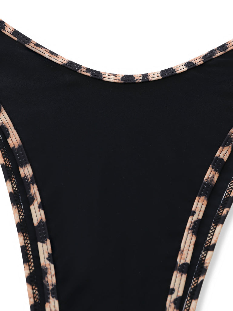 Ensemble Bikini Ornements Métal Étoile de Mer Bordure Léopard Noir Années 1950 6