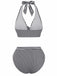 Black and white striped bikini set on a white background