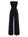 Black strapless jumpsuit with wide-leg pants on a white background