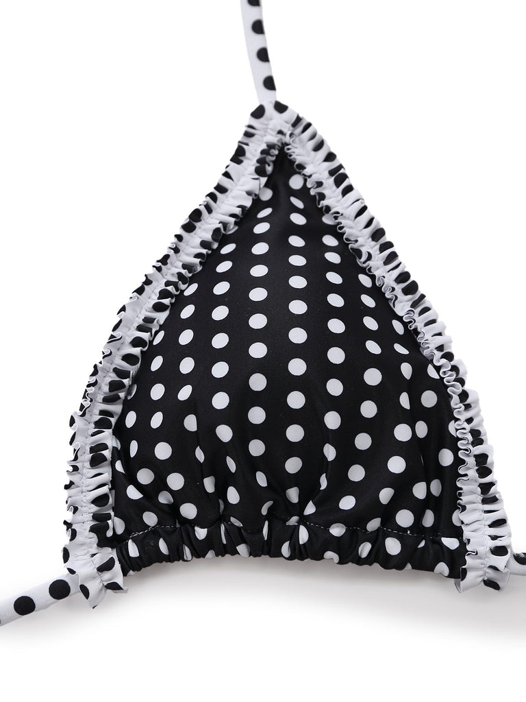 Noir à Pois Dentelle Halter Ensemble Bikini Années 1960 4