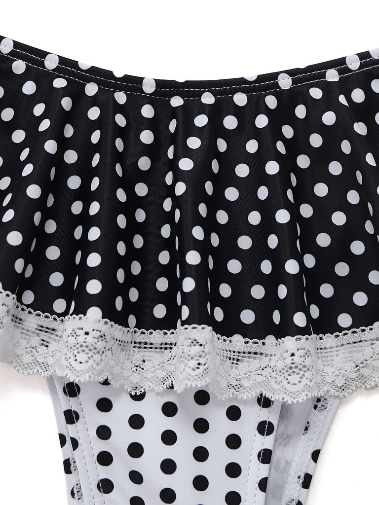 Noir à Pois Dentelle Halter Ensemble Bikini Années 1960 7