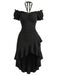 Robe Off-Shoulder à Manches Bouffantes Asymétrique à Volants Noir Années 60