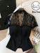 Blouse Col V Patchwork Dentelle Noir Années 60